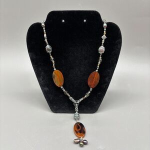 Park Lane Lariat Necklace Agate Jasper Tiger Eye Pearl Boho Statement Jewelry